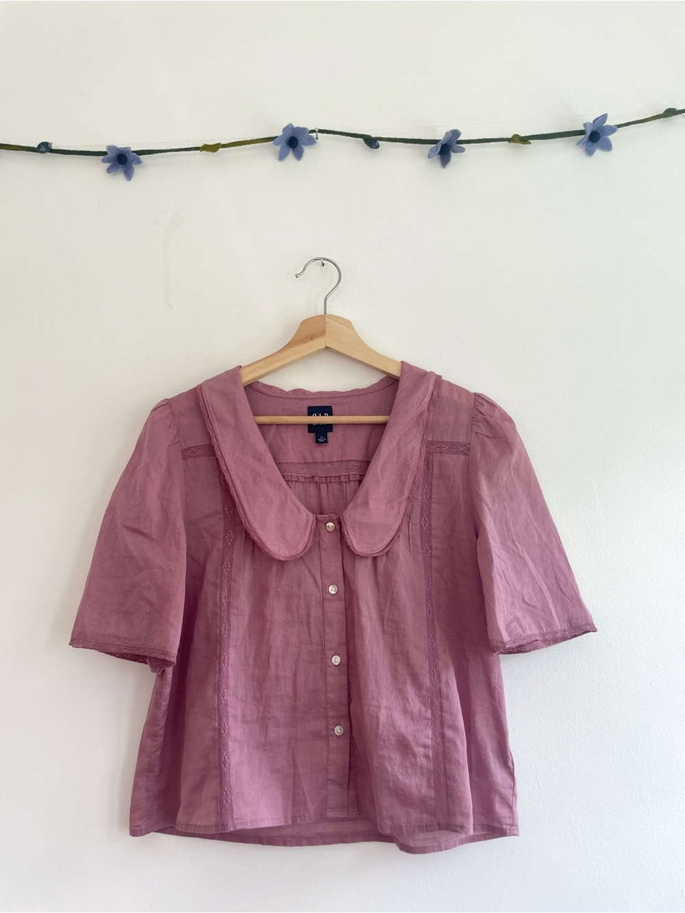 Gap Mauve Cotton Top with Peter Pan Collar